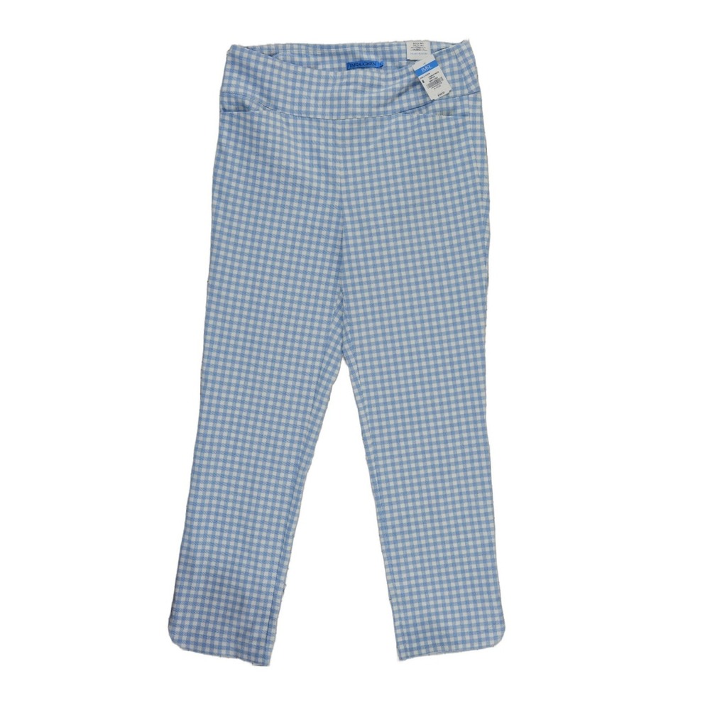 NEW J.McLaughlin Romilly Pants Womens Size 8 Blue Chambray White Gingham Pull On